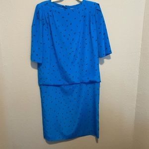 Vintage Liz Claiborne Electric Blue & Black 80s 1980s Dress, size 8